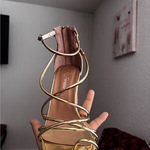 Forever 21 Metallic Gold Strappy Heels